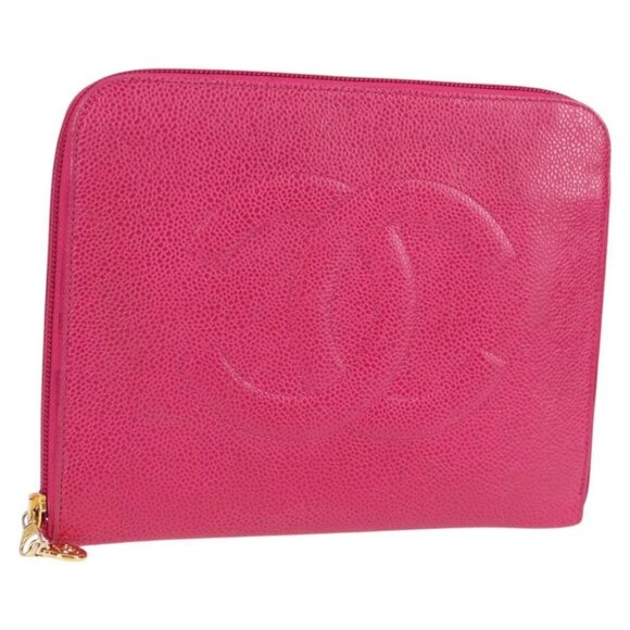 CHANEL COCO Mark Clutch Bag Grained Calf Skin Pink Gold - Picture 1 of 16